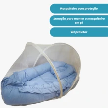 Ninho Redutor Com Almofada de Amamentação + Trocador Portátil + Mosquiteiro Para Ninho Cor Lisa - Azul - Visão 4