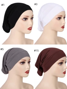4 Peças/Conjunto Touca Interna de Hijab de Cor Sólida, Chapéu Turbante Respirável e Elástico, Lenço Interno Muçulmano para Vestido