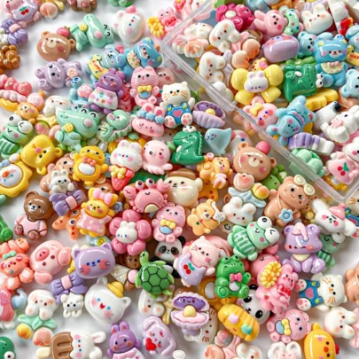 10/20/30pcs Mini Size Cute Cartoon Rabbits, Bears And Other Animal Themes Resin Charms For DIY Crafts - Assorted Miniature Embellishments For Hair Accessories, Keychains, Phone Cases, Cup & Shoe Decor, Scrapbooking, Jewelry Making