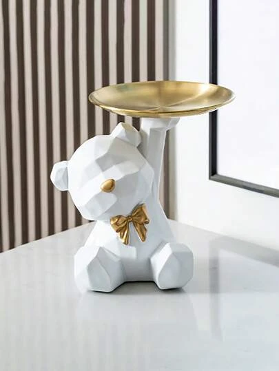 1 khay đựng trang sức bằng nhựa hình gấu dễ thương, khay đựng vòng cổ, vòng tay, khuyên tai, nhẫn, khay đựng chìa khóa, đồng hồ ở lối vào phòng khách, khay trang trí, quà tặng ngày lễ cho bạn trai/bạn gái