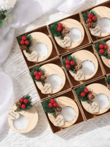 1 Set Christmas Candle Gift Box | Suitable For Family Gatherings, Parties, Couples Dates, Holidays And Birthday Celebrations, Christmas Decorations, Banquet Table Home Decor, Holiday Decorative Ornaments - Multicolor - View 1