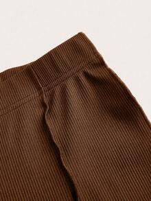 Women's Basic Ruffle Hem Flared Pants, Office Business Casual Leggings, Autumn - Brown - View 4
