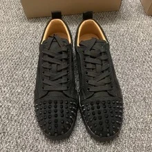 Men's Rivet Red Sole Couple's Casual Low-Top Versatile Lace-Up Sneakers Lightweight Non-Slip BreathableSoft Sole, Suitable Casual, Sports,Running,Stage, Party, All Season,Y2k Style - 黑色絨面 - 查看 3