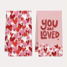 2条装简约日常爱心图案厨房毛巾，柔软涤纶材质，适用于厨房装饰、厨房清洁、节日派对装饰、厨房和浴室用品、家居装饰、乔迁礼物 - 彩色 - 查看 10