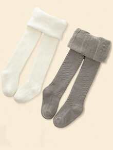 1/2/3 双女童/幼儿/婴儿纯色紧身裤，经典简约柔软羊毛紧身裤，舒适百搭，适合秋冬日常穿着/节日礼物 - 彩色 - 查看 22