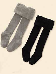 1/2/3 双女童/幼儿/婴儿纯色紧身裤，经典简约柔软羊毛紧身裤，舒适百搭，适合秋冬日常穿着/节日礼物 - 彩色 - 查看 26