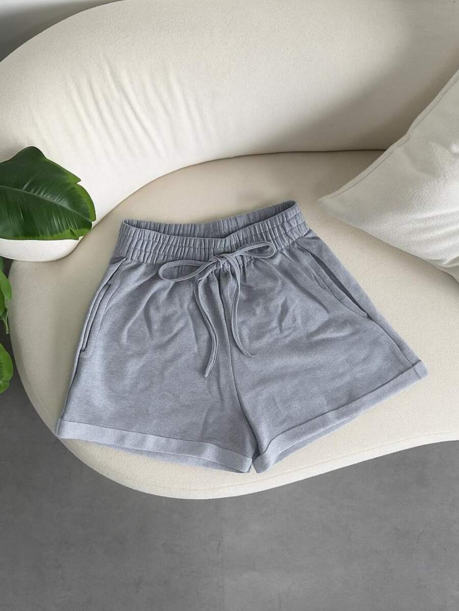 Women's Shorts Plain Sweatpants Side Pocket Elastic Waist - 灰色 - 查看 1
