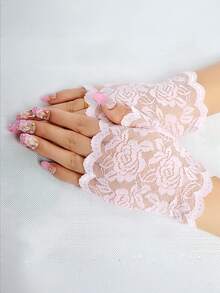 1Pair Sailor Dance Long Fingerless Women Sexy Lace Gloves Ladies Half Finger Fishnet Gloves Heated Mesh Mittens For Bride Half Finger Fishnet Dress Mesh Short Gloves - Multicolor - View 4