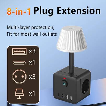 1 ổ cắm thông minh 10 trong 1 có màn hình kỹ thuật số, sạc nhanh Type-C/USB, đèn ngủ LED có thể điều chỉnh độ sáng, 3 cổng USB-A + 1 cổng Type-C, công tắc độc lập, bảo vệ quá tải, lý tưởng cho gia đình, văn phòng, du lịch, sắp xếp bàn làm việc chơi game