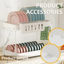 1PC Dish Drying Rack, Dish Drainer Over Sink ,2 Tier Metal With Cutlery Holder Detachable Kitchen Storage Rack ,Conduit Self-Draining ( 40x28x36.5cm) - 白色 - 查看 4