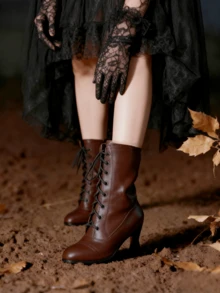 Women's Ankle Boots Lace-Up Pointed Toe Kitten Heels Victorian Boots Women Vintage Y2K Boots Goth Boots Party Dress Cosplay Boots Fashion Shoes For Halloween Christmas - 深棕色 - 查看 2