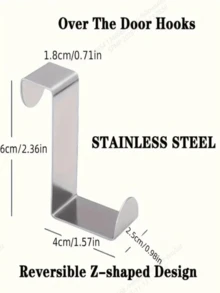4个Z字形金属门钩 - 安装简便，无需钻孔 - 非常适合在厨房、浴室、卧室悬挂外套、毛巾等物品