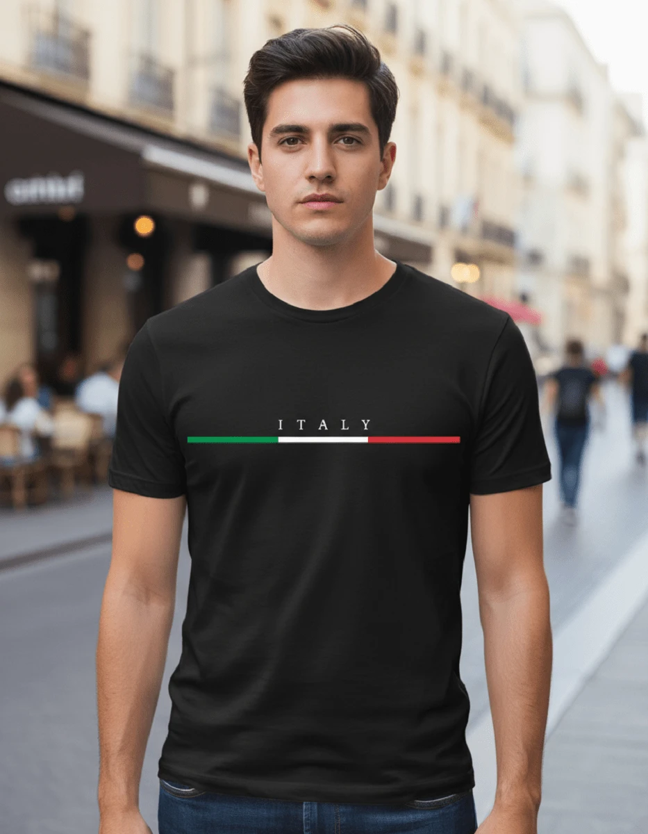 Round Neck T-Shirt, Fitted Italy Shirt, Comfortable Cotton - Black - View 1