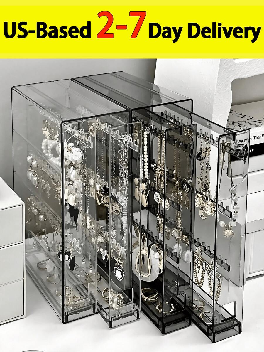 (2-7 Daysmust Arrive)1Pc Acrylic Jewelry Display Box, Jewelry Organizer, Jewlery Storage Oraganizer, Clear Jewelry Box, Jewelry Holder, Earring Holder, Ring Box, Necklace Holder, Ring Holder, Earring Necklace Bracelet Organizer, Bracelet Holder, Jewelry Tray, Jewelry Dish, Jewelry Display, Multi-Function Hanging Storage For Necklaces, Bracelets, Earrings, Rings, Watches, Dust-Proof Storage Case For Bedroom Vanity, Jewellery Box, Pouch, Makeup Brush Holder, Brush Holder, Perfume Organiser, Storage Container, Vanity Accerories, Travel Jewelry Case, Pouch Bag, Suitable For Home Jewelry Storage Necessity For Women Storage Organizer Gift Travel Valentine's Day Halloween/Christmas Gifts, Back-To-School Season, Wedding Items, Gifts For Women, Room Decor, Gift Box, Bedroom Decor - 彩色 - 查看 1