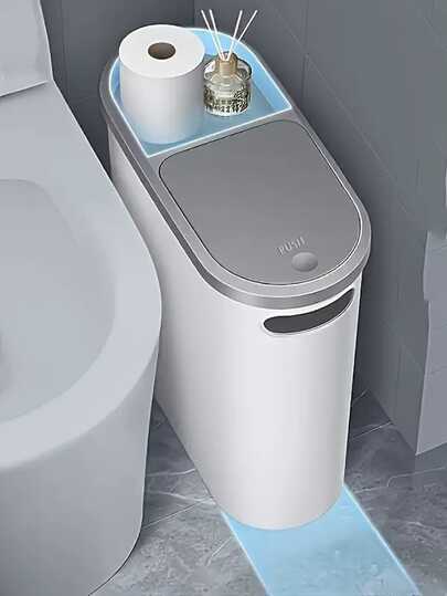 10L/2.64 Gallon Ultra Slim Trash Can, Bathroom Garbage Bin With Slot Design, Pedal-Operated Lid, Durable Liner Holder, Creative Home Accessory For Bathroom, Bedroom, Living Room