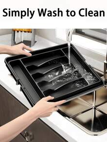 (2-7 Daysmust Arrive)1Pc Expandable Adjustable Kitchen Drawer Organizer - Space-Saving Utensil And Silverware Holder, Utensil Tray Kitchen, In-Cabinet Utensil Caddy, Cutlery Holder, Adjustable Plastic Storage Spoons Forks Knives, Flatware And Cutlery Holder For Knives, Forks, Spoons, Chopsticks, Cooking Utensils Storage, Knife & Fork Drawer Divider, Storage Container, Utensil Holder, Kitchen Utensils, Dish Drying Rack, Organziers Storage, Home Decoration, Kitchen Deccor, Home Gifts, Room Decoration 13" - 22"W, 14.8"L, Black Christmas Gifts Valentine's Day Halloween/Christmas Gifts, Back-To-School Season, Kitchen Items, Kitchen Gadgets, Kitchen Storage, House Essentials, Cocina Accesorios - 彩色 - 查看 7