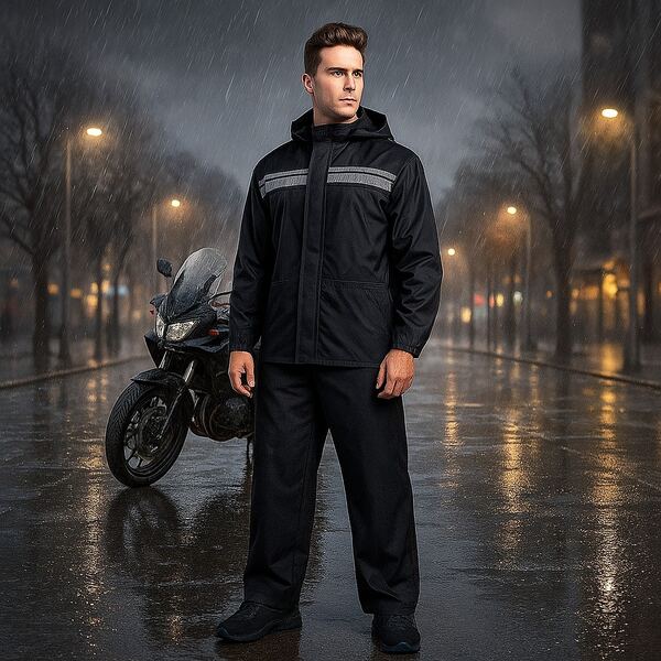 Traje Impermeable para Motociclista, Ropa de Lluvia con Capucha y Reflectantes, Conjunto Resistente al Agua para Moto y Exterior