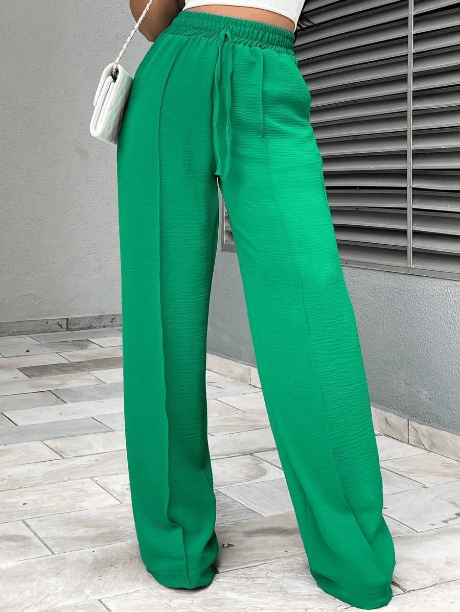 Calça Feminina Pantalona Duna Wide Leg Cintura Elástica e Bolso - Verde - Visão 1