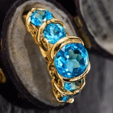 خاتم أنيق مرصع ب- 5 أحجار زركونيا مكعبة زرقاء لامعة، فاخر وأنيق، مناسب للزفاف والخطوبة والذكرى السنوية والمناسبات الرومانسية، هدية عيد الحب لشخص عزيز