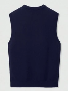 Men's Basic Solid Color V-Neck Sleeveless Sweater Vest, Warm Layering Piece For Autumn/Winter - Navy Blue - View 2