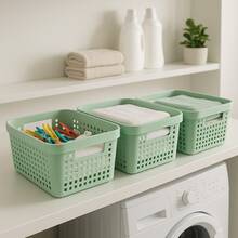 Set Of 5 Organizer Boxes With Lid Large Basket In Resistant Plastic 2 L 4.5 L 17 L - 綠色 - 查看 9
