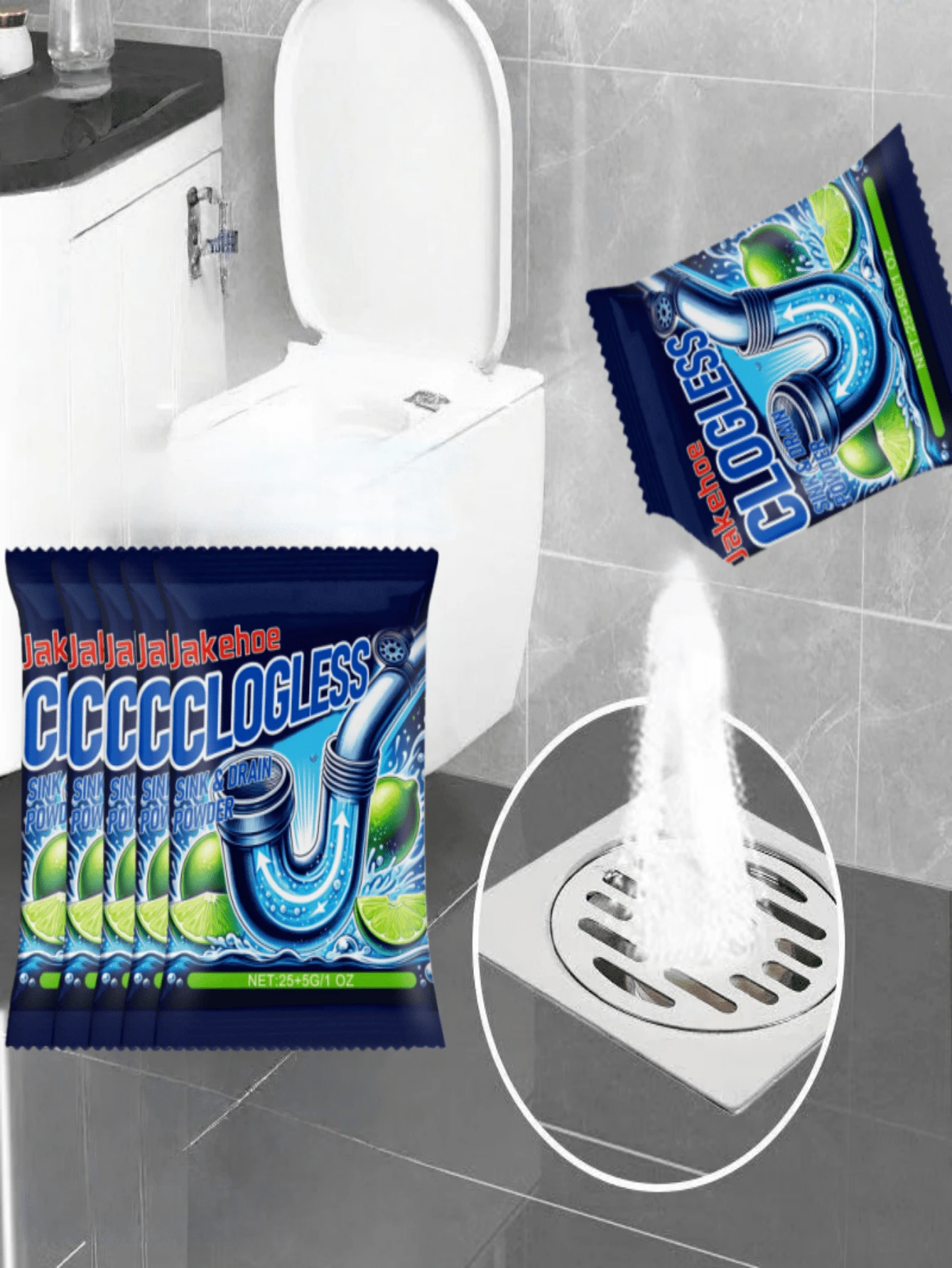 jakehoe 1/3/5/10pcs Drain Cleaner Powder, Suitable For Kitchen Sink, Bathroom Sink, Cleans Hair And Grease Residue, Unclogs Various Pipe Blockages. Great Gift For Family And Friends On Holidays And Valentine's Day