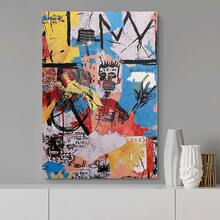 Framed 1pc Jean-Michel Basquiat Abstract Graffiti Art Poster - Vibrant Colorful Canvas Wall Art, Square Frame With Hook Mount, Perfect For Living Room, Bedroom, Office, Studio, And Gallery Decoration, Wall Art Decor - Đóng khung - Xem 3