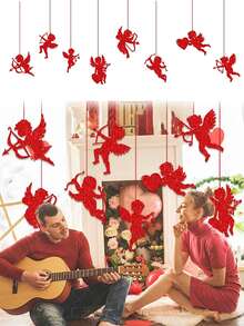 8pcs Romantic Valentine's Day Hanging Decorations, Paper Cupid Hanging Ornaments, Valentine's Day Wedding Party Decor, Suitable For Wedding And Party Decoration, Home Decor, Party, DIY Crafts, Windows, Walls, Birthday Wall Decor - Multicolor - View 5
