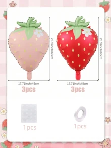 6/12个粉色草莓铝箔气球，水果形状铝箔和聚酯薄膜气球，适用于洗礼、草莓主题派对、生日和婚礼装饰、婴儿派对、性别揭晓派对、水果主题派对、情人节和新年背景装饰气球。 - 草莓套裝 - 查看 2