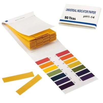 Vmingo 80 Tiras Papel Medidor PH Medir Agua Suelo Reactiva Prueba PH Universal 1-14 Laboratorio Escolar Casero Acuarios Jardines Papel Indicador Acidez Alcalinidad Líquidos Pruebas Rápidas Análisis Calidad Pruebas Químicas Alimentos Bebidas Soluciones Ácidas Básicas Estudiantes Experimentos Múltiples Aplicaciones