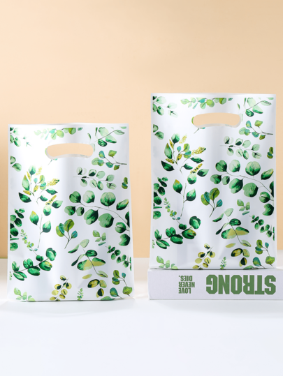10/25/50 Pcs, Eucalyptus Leaf Pattern Gift Bags, Green Leaf Party Favor Bags, Plastic Bag Tote Bags, Wedding Decorations, Baby Shower Decorations, Bridal Party Favors, Birthday Decorations, Gender Reveal Party Supplies, Holiday Party Decorations