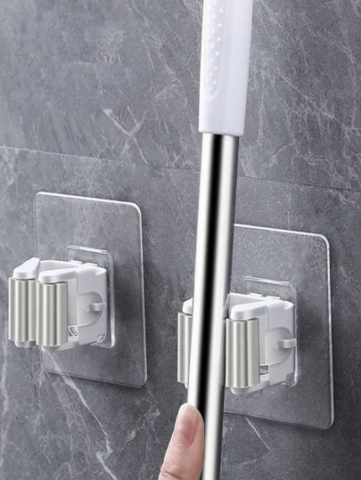 3/6pcs, Mop Holder, Mop Hook, Mop Clip, Wall Mounted Mop And Broom Storage Clip, Mop Hanging Rack, Multifunctional Tools Storage Clip For Bathroom Kitchen Garden, Cleaning Accessories, Household Gadgets Home Bathroom Decor Bathroom Organizer Fall Decor Back To School