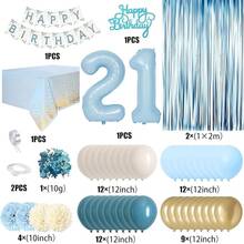 21st Birthday Decorations For Her, Happy 21st Bday Decorations Light Blue White Gold Balloons Happy Birthday Banner Tablecloth Fringe Curtain Cake Topper Men Women 21 Bday Decor Blue - 彩色 - 查看 2