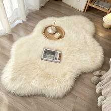 1pc Soft & Fluffy Plush Floor Mat, Beige, Suitable For Bedroom, Living Room, Study, Office, Foyer, Can Be Used As Floor Pad, Comfortable & Warm, Washable & Non-Slip, Cute Design, Suitable For All Seasons, Excellent Home Decor, Minimalist Luxurious Living Room Carpet, Asymmetrical Shape, Can Be Used As Bedroom Rug Or Bedside Rug. - Creamy White - View 2