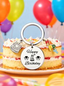 18th Birthday Surprise! Stainless Steel Keychain With Cake Letter Pendant, Creative Gift For Friends, Classmates, Girlfriends - Multicolor - View 6