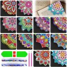 4片/12片/8片装钻石画书签DIY工艺品，适合成人，钻石画套装，送给爱书人士的绝佳礼物，钻石画配件，不对称钻石贴纸，花卉图案，心形，曼陀罗花 - 彩色 - 查看 11