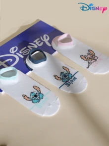Disney 1/5/10 Pairs Stitch Cute Cartoon Character Socks, Fashion Casual Comfortable Breathable Odor-Resistant Moisture-Wicking Student Socks With Graphic Design, Versatile Low-Cut Socks Suitable For Daily Wear, Back To School And Holiday Gifts, Christmas New Socks