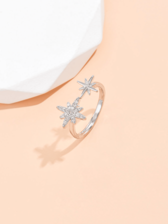1pc Fashionable And Exquisite Star Multi-Pointed Star Open Ring, Elegant Style Ring Jewelry, Suitable For Daily Wear At Parties And Gifts For Family And Friends