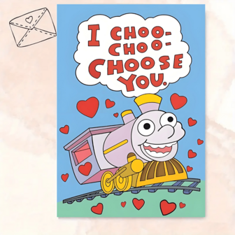 1pc Valentine's Day Train Theme Greeting Card - "I Choo Choo Choose You" - Love & Romantic Card, Suitable For Birthday, Anniversary, Unisex