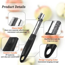 Premium Apples Corer Tool,Stainless Steel Fruit Core Remover With Sharp Serrature,Easy To Use For Apples Pears Bell Peppers