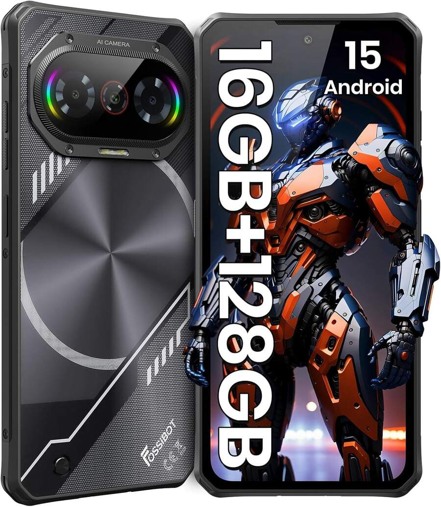 FOSSiBOT F114 Rugged Smartphone, 6.67-Inch, 4GB +128GB, Android 15, 50MP Camera, 5000mAh Battery, IP68/IP69K, NFC/Face ID/GPS,Octa Core 50MP Main Camera - màu đen - Xem 1