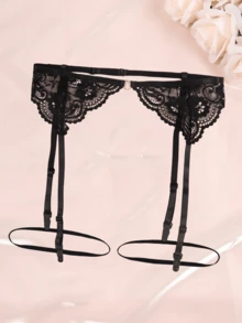 4-Strap Garter Belt, With Leg Rings, Easy-Hook Design, Sexy Mesh Garter Belt, Plus Size Garter Belt Lingerie (Stockings Not Included), Soft & Comfortable, Thigh High Stockings Accessory, Gift For Wife On Valentine's Day - Black - View 1