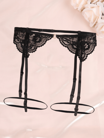 大腿袜吊袜带，带腿环，4条带子，易扣设计，性感网纱吊袜带，大码吊袜带内衣（不含袜子），柔软舒适，大腿袜内衣配饰，情人节送给妻子的礼物