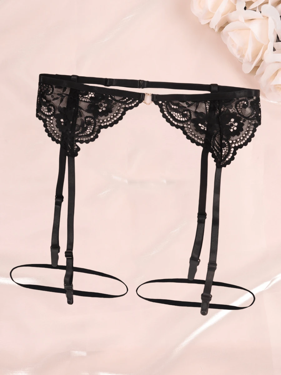 4-Strap Garter Belt, With Leg Rings, Easy-Hook Design, Sexy Mesh Garter Belt, Plus Size Garter Belt Lingerie (Stockings Not Included), Soft & Comfortable, Thigh High Stockings Accessory, Gift For Wife On Valentine's Day - Black - View 1