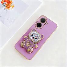 直边抱熊纯色时尚防震轻薄防滑极简流沙卡通糖珠熊可折叠支架手机壳，兼容三星 Galaxy S26-S20、A02S-A07、A11-A17/A20-A70，兼容 Redmi Note 7/8/9/10/11/12/13/14/15/A5/A3/A2/A1/9/10/12/13C/14C/15C，OPPO，荣耀 MAGIC 5/6/7 LITE，HW，Realme，Reno - 紫色 - 查看 6