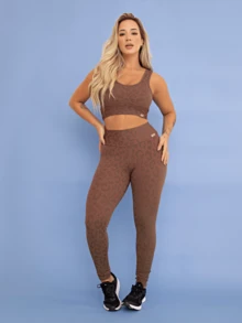 POLIAMIDA Women's Fitness Set Gym Leopard Detail Tarelles - 鏽棕色 - 查看 8