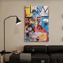 Framed 1pc Jean-Michel Basquiat Abstract Graffiti Art Poster - Vibrant Colorful Canvas Wall Art, Square Frame With Hook Mount, Perfect For Living Room, Bedroom, Office, Studio, And Gallery Decoration, Wall Art Decor - Đóng khung - Xem 1