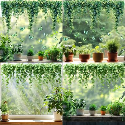 1 st vårgröna löv fönster statisk plastfilm glas väggklistermärke badrum hemklistermärke vardagsrum sovrum barnrum dörrklistermärke tv soffa bakgrund väggdekoration