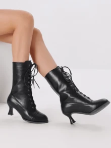 Women's Ankle Boots Lace-Up Pointed Toe Kitten Heels Victorian Boots Women Vintage Y2K Boots Goth Boots Party Dress Cosplay Boots Fashion Shoes For Halloween Christmas - 黑色 - 查看 4