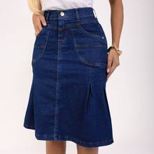 Evangelica Maria Evase Jeans Skirt With Functional Pockets Spandex Lycra Casual - JEANS AZUL - Ver 3